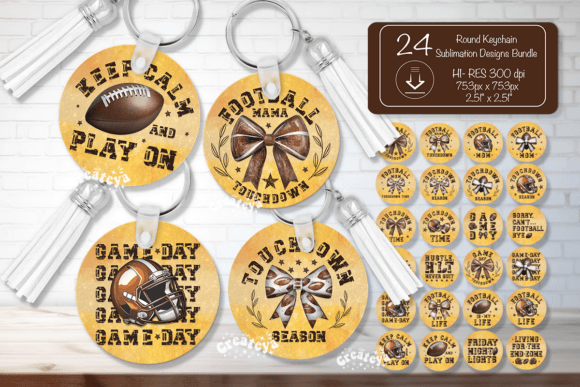 Football Round Keychain Bundle Sport PNG for Crafts & Graphics Sellers