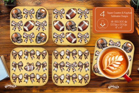 Football Square Coaster PNG Sublimation: A Visual Design Asset for Crafty Content Publishers